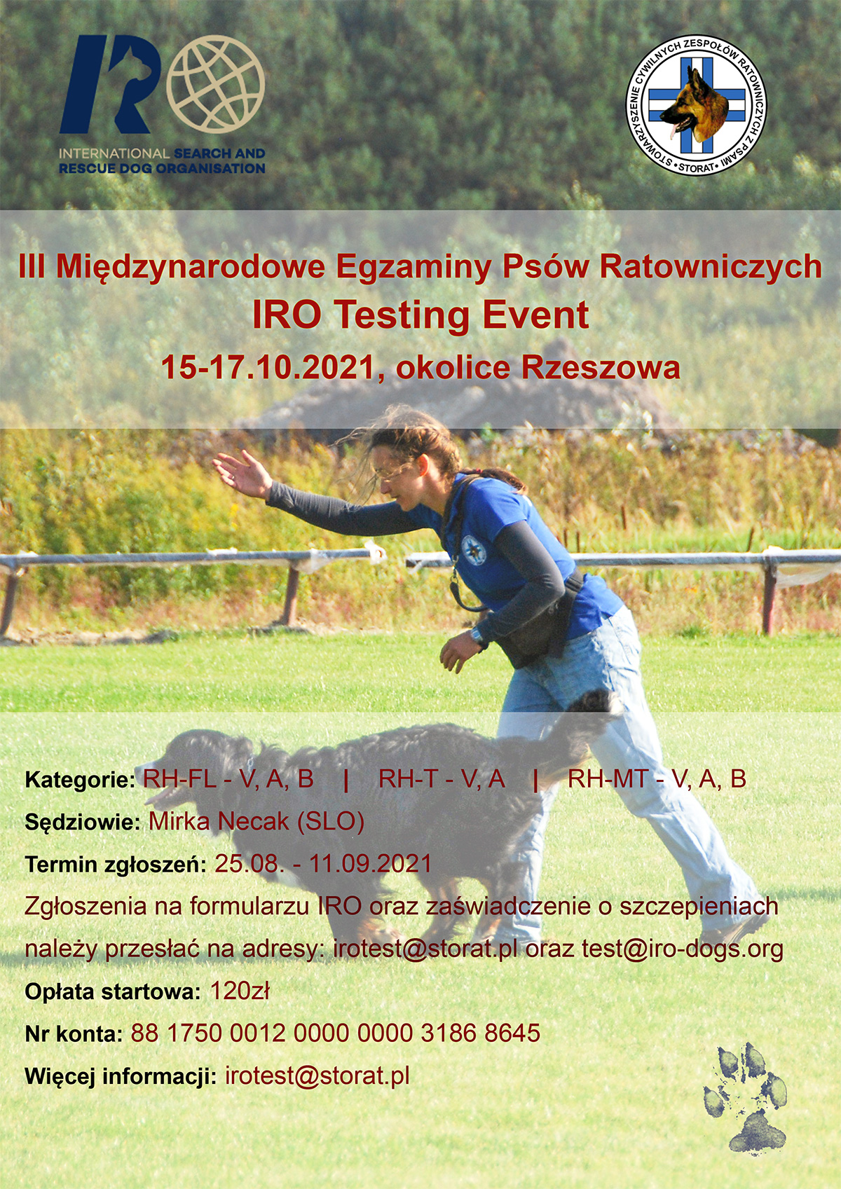 Zapraszamy wszystkich chętnych na III Międzynarodowe Egzaminy Psów Ratowniczych - IRO Testing Event 2021!